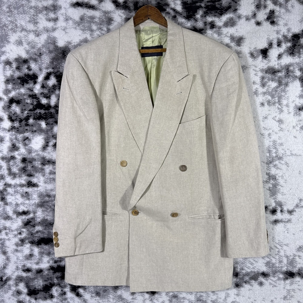 Hugo Boss Jacket Mens Size 42 Chest 100% Solbiati Linen Sand Double Breasted